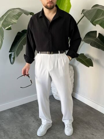 Erkek Hafif Kalın Modal Oversize Gömlek Si̇yah - 2XL