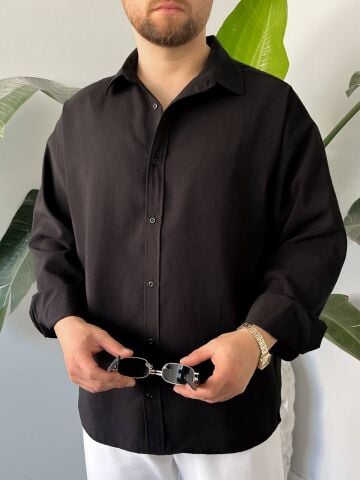 Erkek Hafif Kalın Modal Oversize Gömlek Si̇yah - 2XL