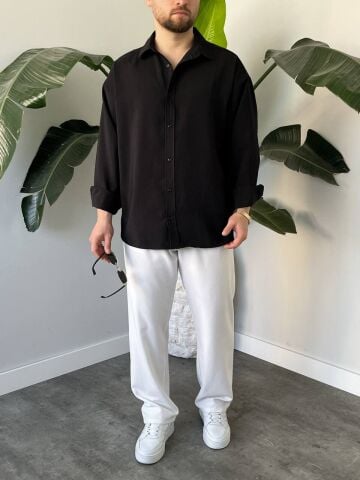 Erkek Hafif Kalın Modal Oversize Gömlek Si̇yah - 2XL