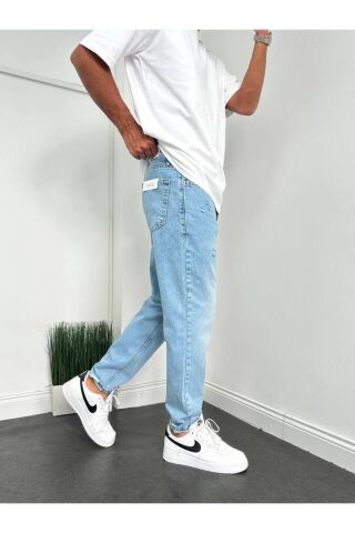 Erkek Boyfriend Yüksek Bel Rahat Kalıp Bilek Boy Pantolon Mavi - 34