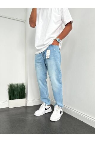 Erkek Boyfriend Yüksek Bel Rahat Kalıp Bilek Boy Pantolon Mavi - 34