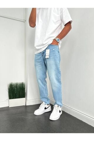 Erkek Boyfriend Yüksek Bel Rahat Kalıp Bilek Boy Pantolon Mavi - 31