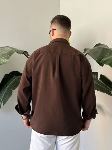Erkek Hafif Kalın Modal Oversize Gömlek Kahverengi̇ - 2XL